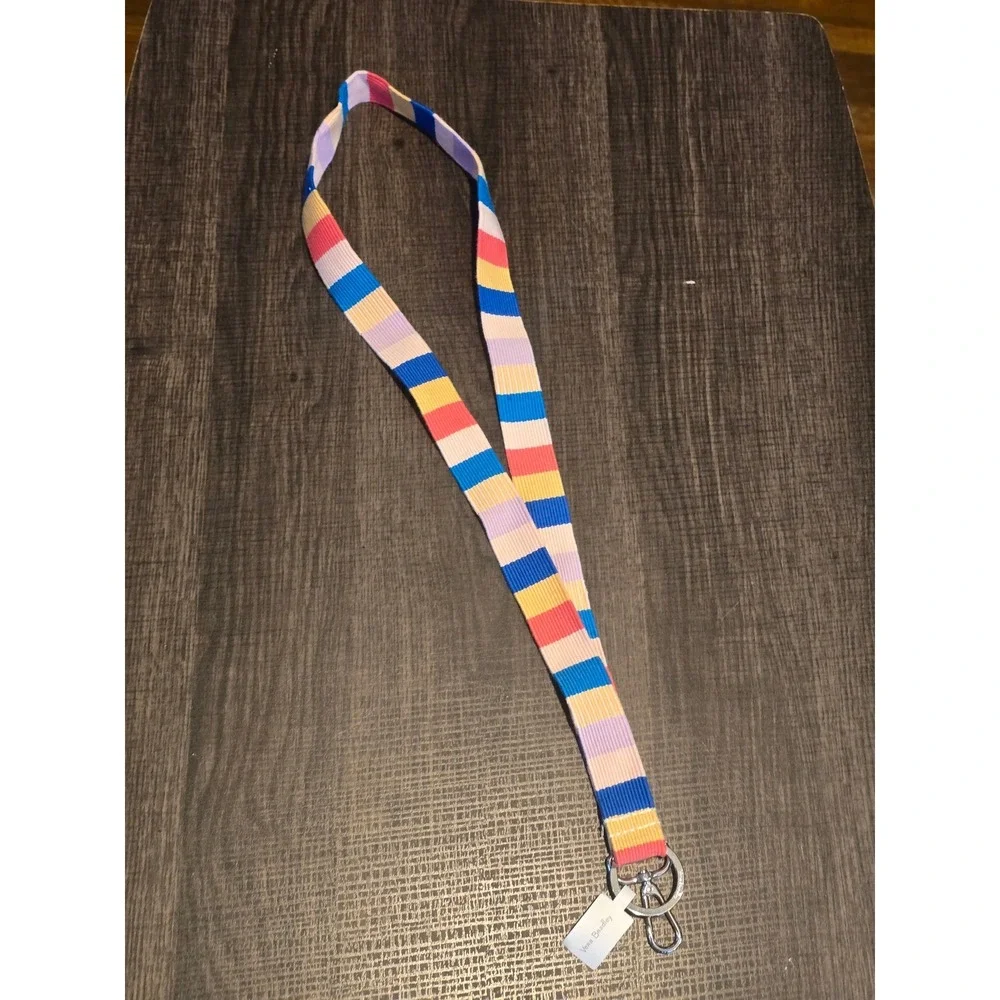 Vera Bradley Lanyard Tropics Plaid Multi Color Ribbon ID Badge Key Holder NWT